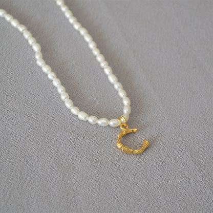 Large Initial Natural Pearl Necklace