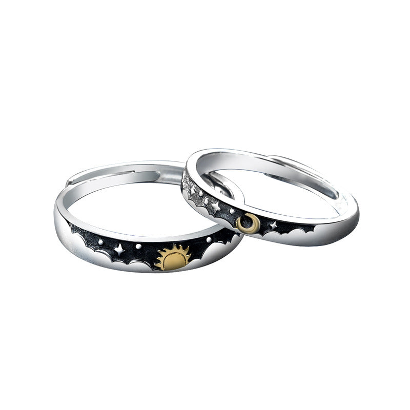 Couple Matching Rings For Man Woman Custom Adjustable Sun Moon