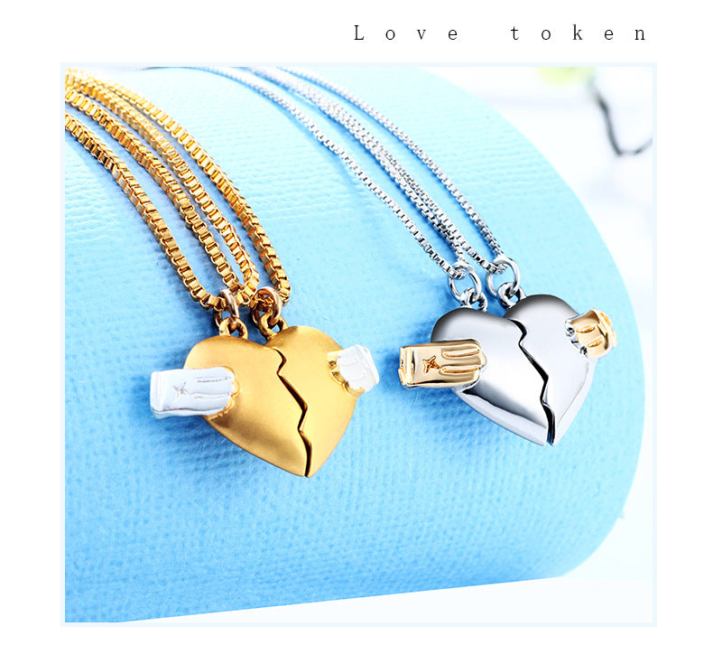 Custom Engraved Matching Hearts Couple Necklaces