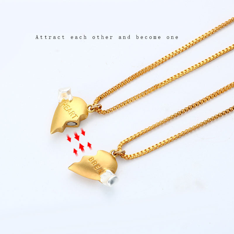 Custom Engraved Matching Hearts Couple Necklaces