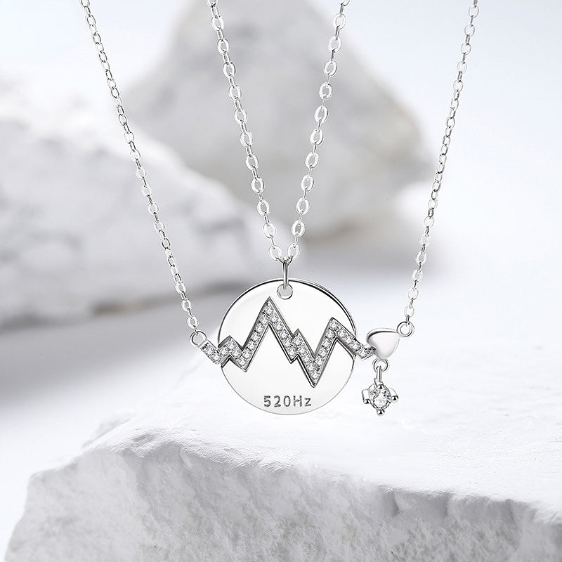 Matching Heartbeat Silver Necklaces Set for Couples