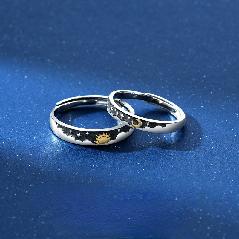 Engraved Sun and Moon Wedding Rings for Couples