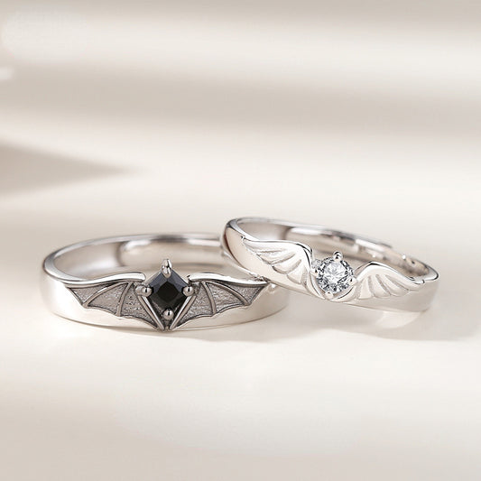 Custom Angel Demon Wings Wedding Bands for two