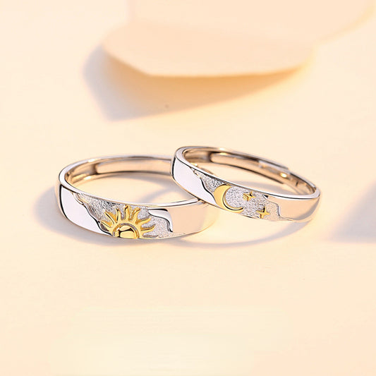 Custom Engraved Sun and Moon Couple Wedding Bands