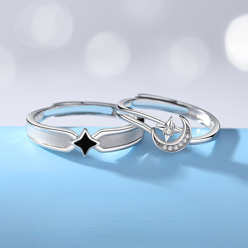 Engravable Star and Moon Promise Rings Set