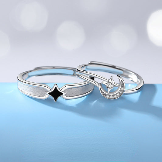 Engravable Star and Moon Promise Rings Set