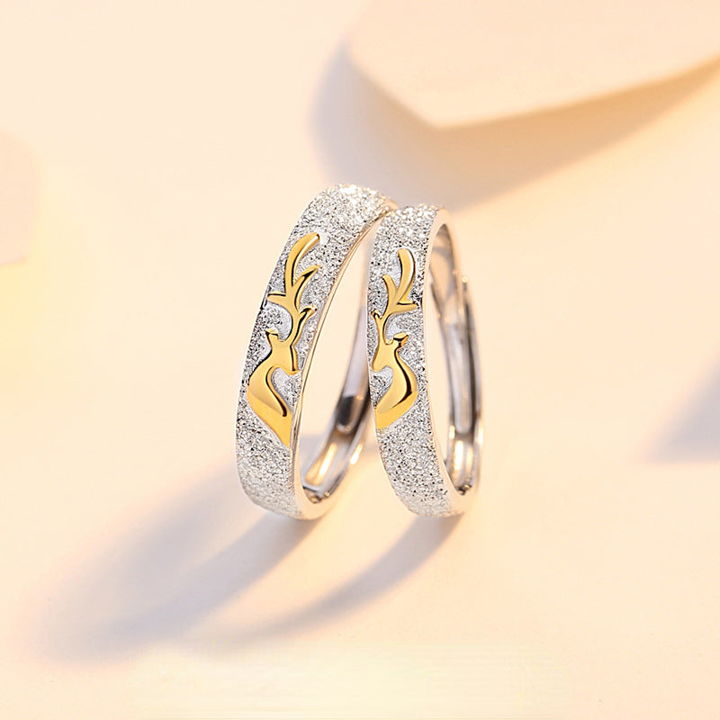 Kissing Deer Romantic Couple Rings Set