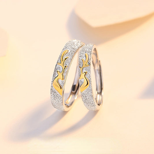Kissing Deer Romantic Couple Rings Set