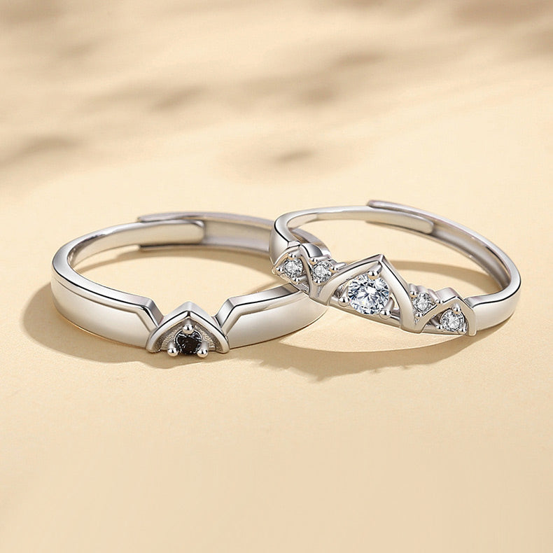 Engravable Cute Crown Couple Wedding Rings Set – Loforay