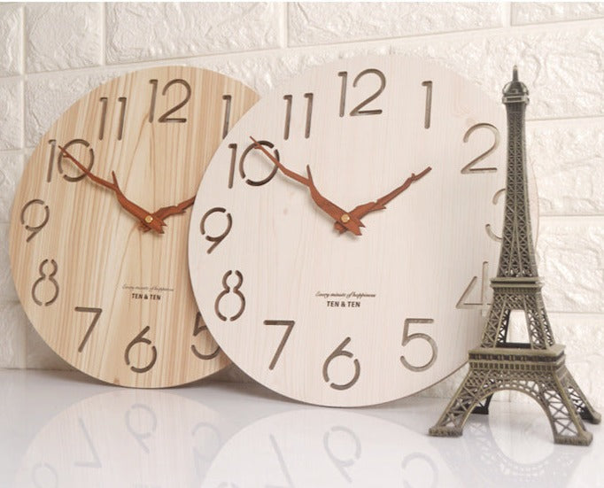 Nordic Wood Textured Battery Operated Silent Wall Clock 12 Inches