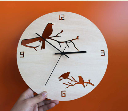 Birds Analogue Wall Décor Noiseless Clock for Lounge