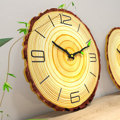 Nordic Wood Textured Silent Clock for Bedroom 12 Inches