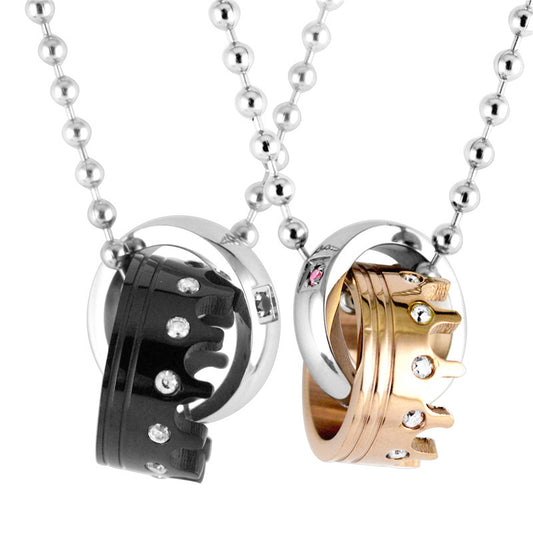 King Queen Crown Couple Promise Necklaces