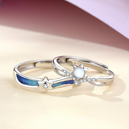 Personalized Moonstone Promise Rings Set for Couples