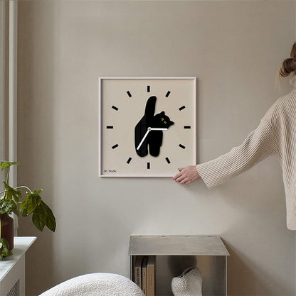 Black Cat Square Shaped Silent Wall Clock