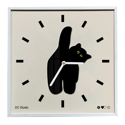 Black Cat Square Shaped Silent Wall Clock