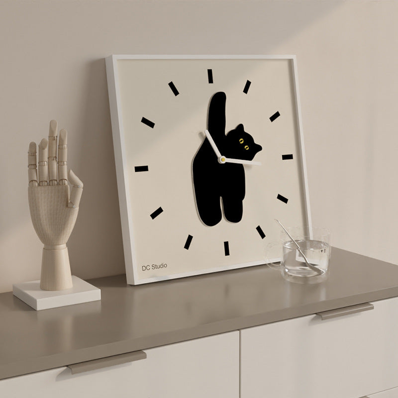 Black Cat Square Shaped Silent Wall Clock