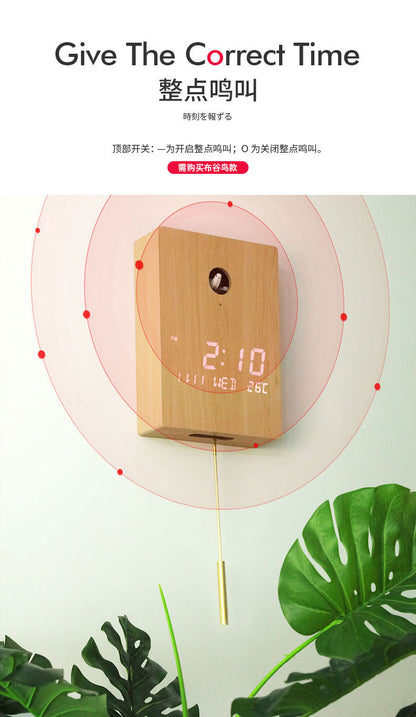 Led Digital Pendulum Cuckoo Wooden Clock 12 Inches