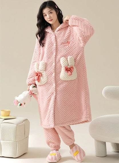 Warm Hoodie Pyjamas Set for Women 100% Flannel