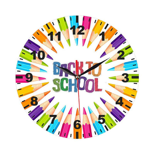 Back to School Silent Wall Clock for Kids Bedroom