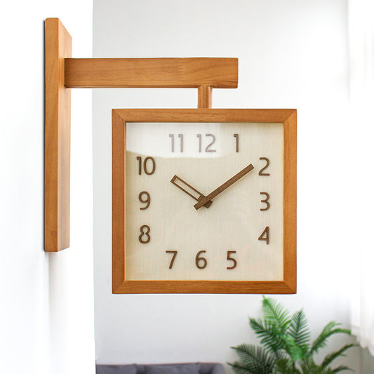 Wall Corner Two Sided Wooden Analogue Wall Clock