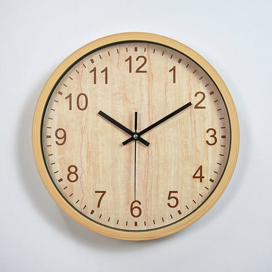 Wood Textured Silent Wall Clock for Livingroom 12 Inches