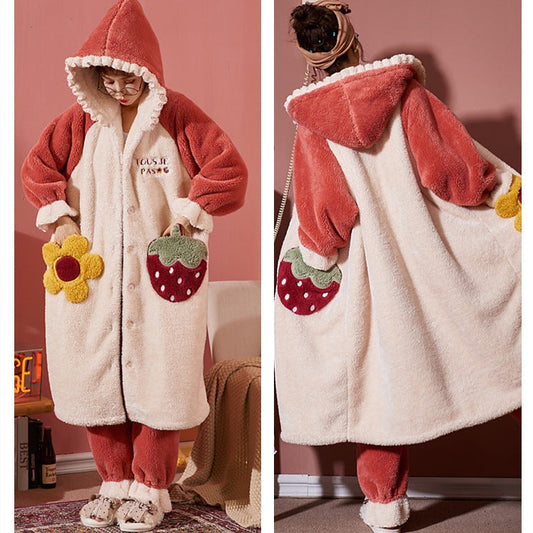 Fluffy Hooded Pyjamas Set for Women 100% Flannel