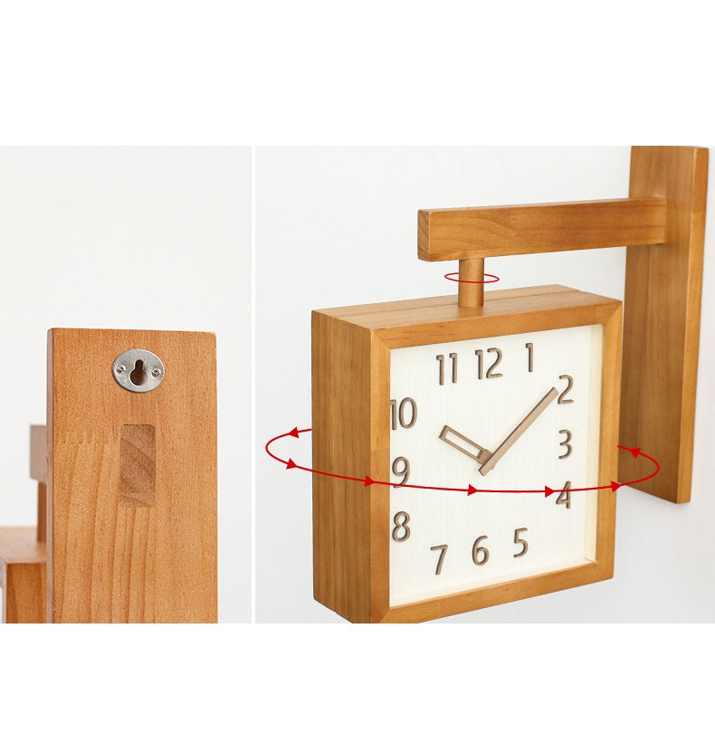 Wall Corner Two Sided Wooden Analogue Wall Clock