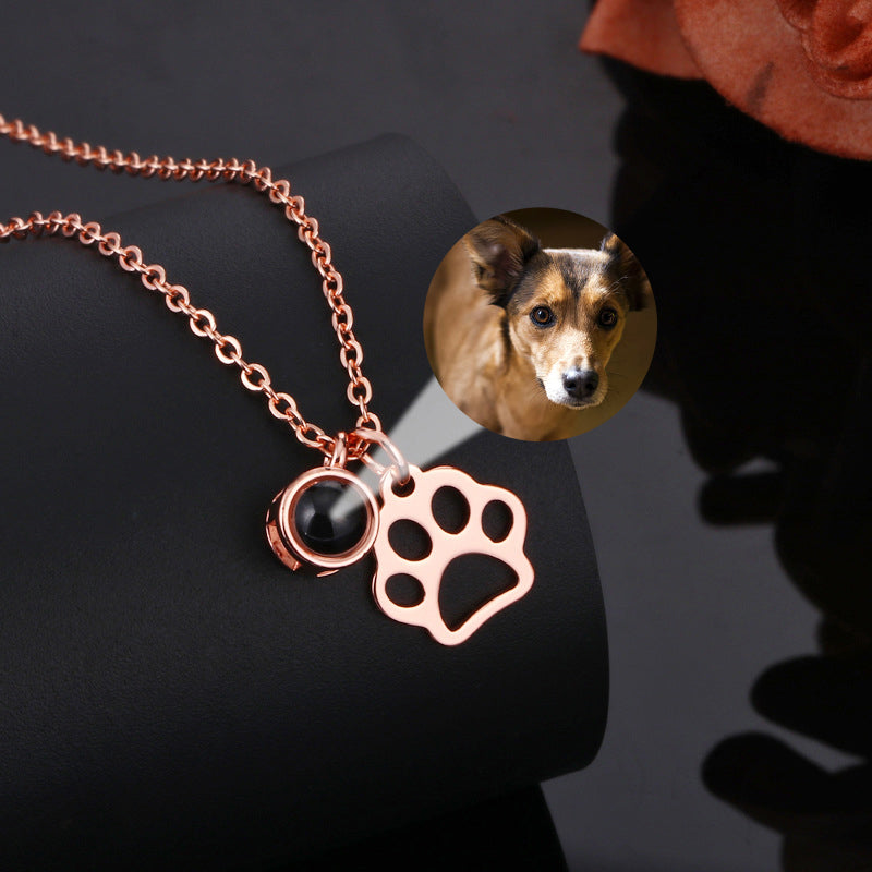 Photo Projection Paw Necklace Pet Memorial Jewelry