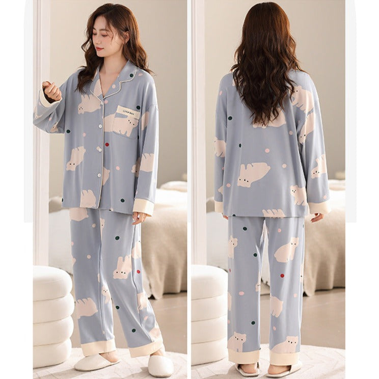 Women's Cute Cartoon Pyjamas Sleepwear Set 100% Cotton