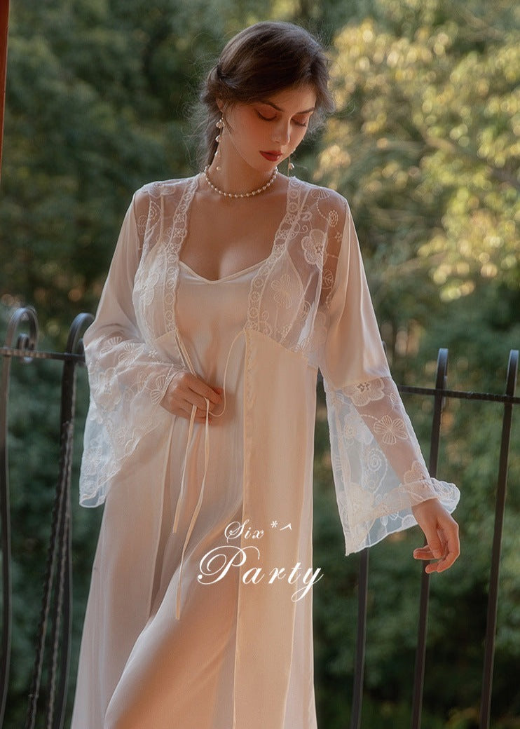 Bridal Wedding Vintage Lace Robe Nightdress