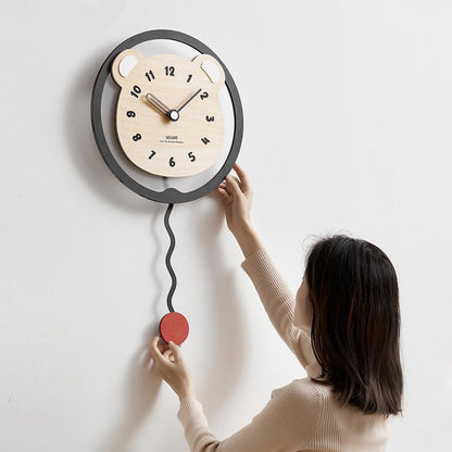 Cute Bear Pendulum Kids Bedroom Wall Clock