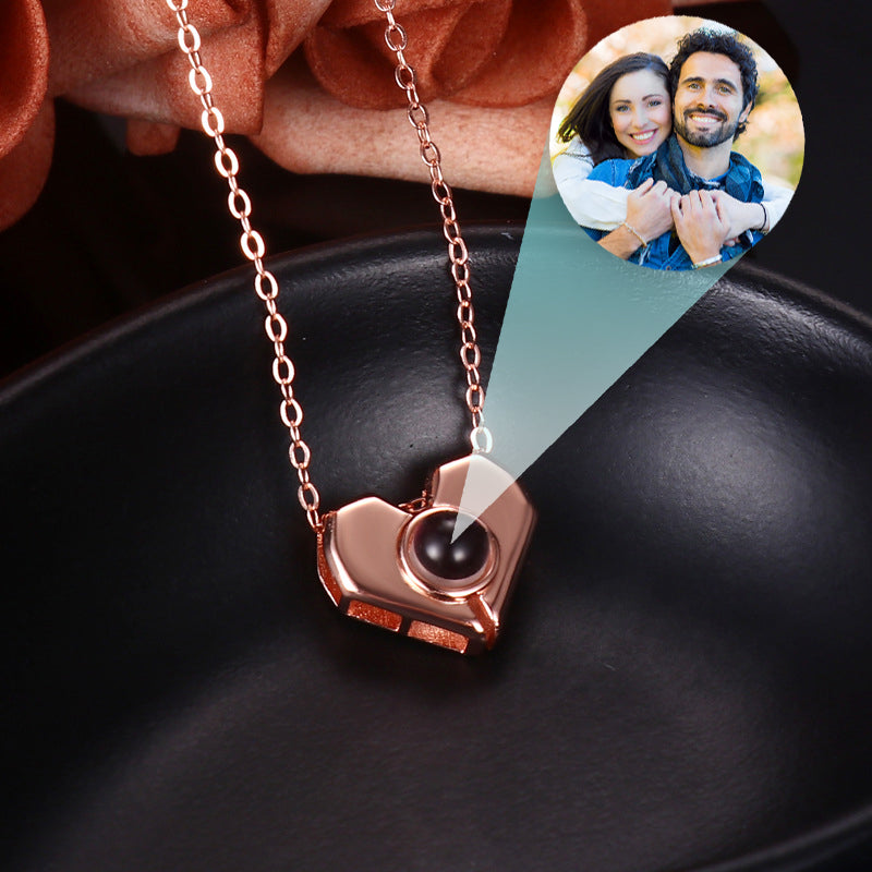 Photo Projection Heart Shaped Pendant Necklace