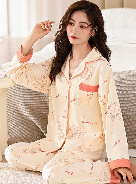 Women's Long Cute Pyjamas PJ Set 100% Cotton