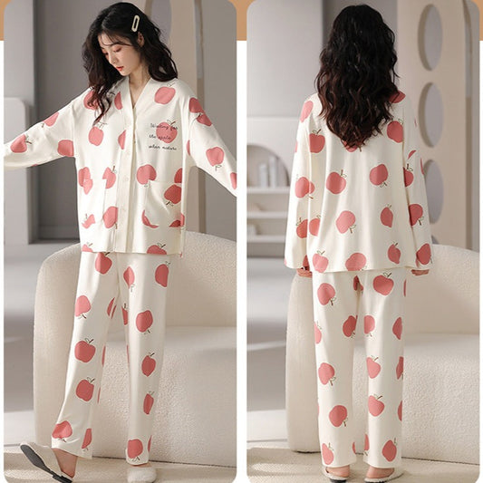 Women's Button Down Long Pyjamas Set 100% Cotton