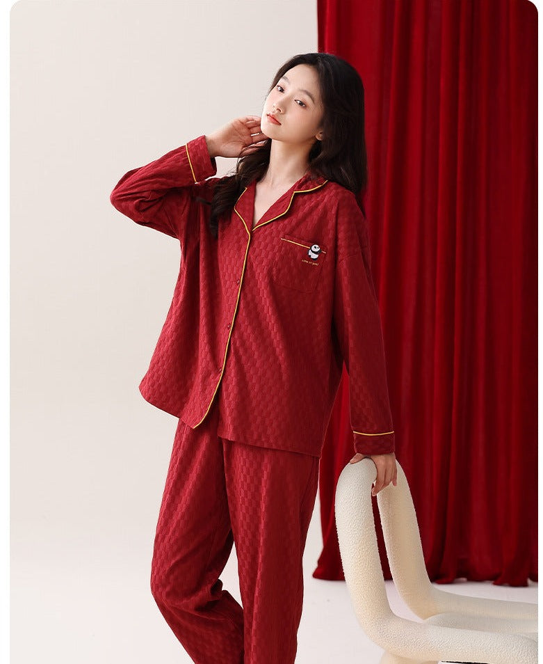 Two Piece Long Cotton Pajamas Set for Ladies