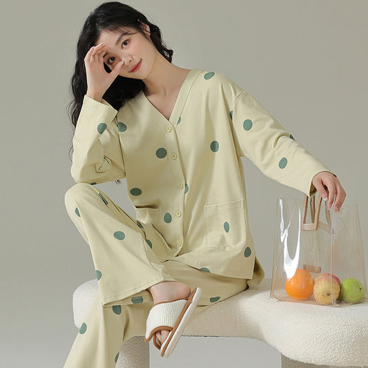 Long Button Down Pajamas Set for Women 100% Cotton