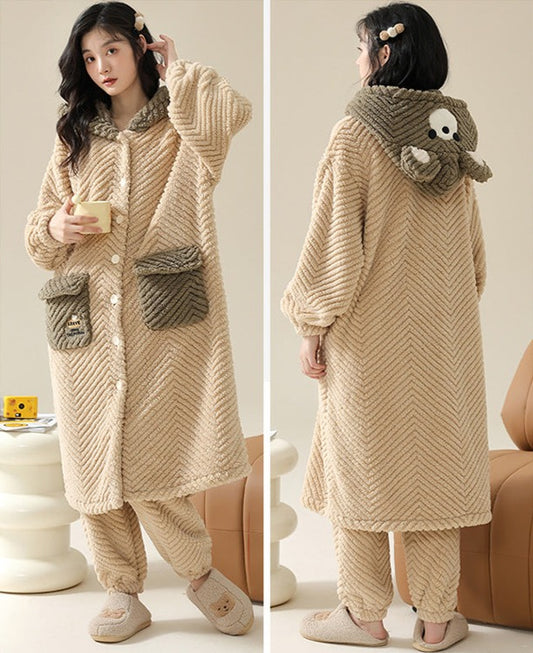 Comfy Hoodie Womens Pyjamas Set 100% Flannel
