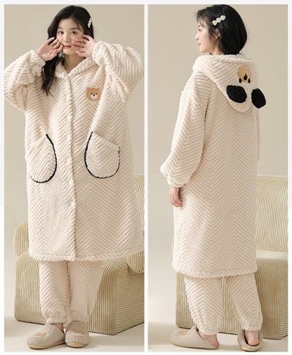 Womens Warm Hoodie Pyjamas Set 100% Flannel