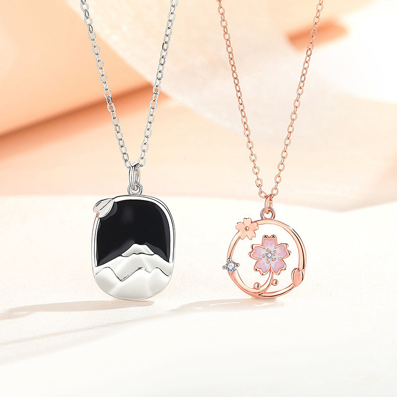 Romantic Sakura Necklaces Gift Set for Couples