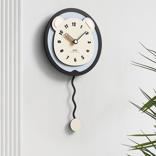 Cute Bear Pendulum Kids Bedroom Wall Clock