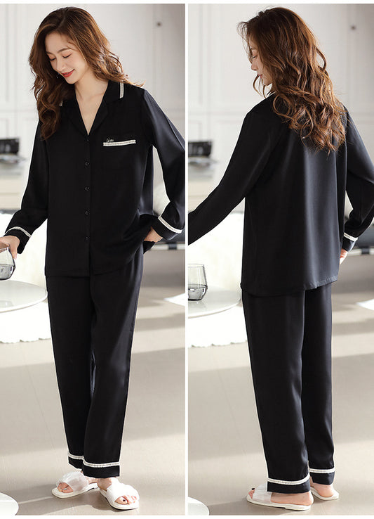 Women's Collar Silk Loungewear Pajamas Set
