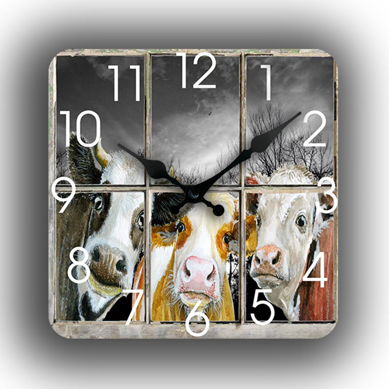 Cow Farm Theme Silent Square Wall Clock 12 Inches