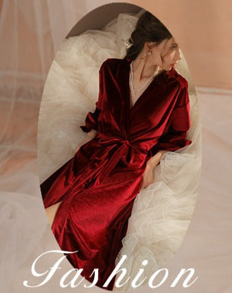 Bridal Wedding Velvet Nightgown and Bathrobe