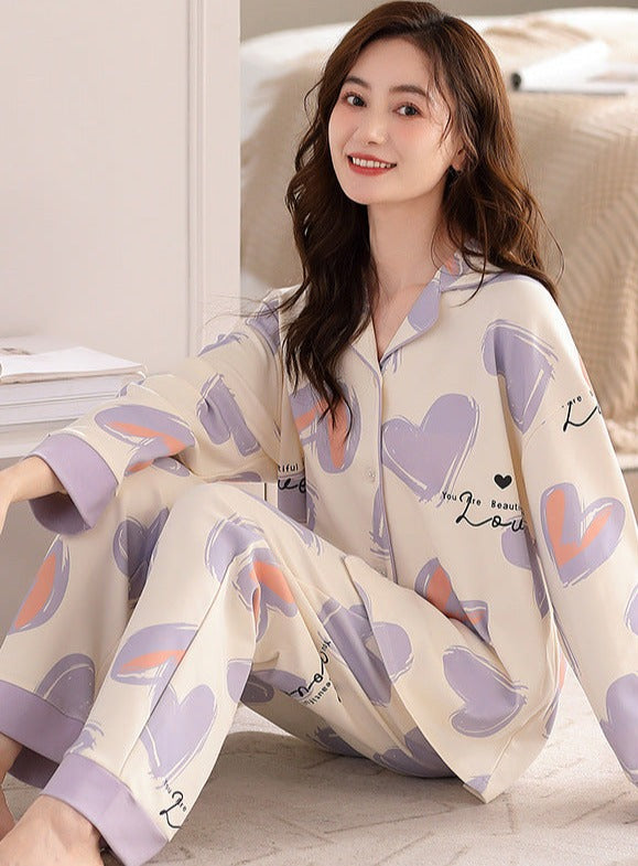 Women's Long Cute Pyjamas Set 100% Cotton