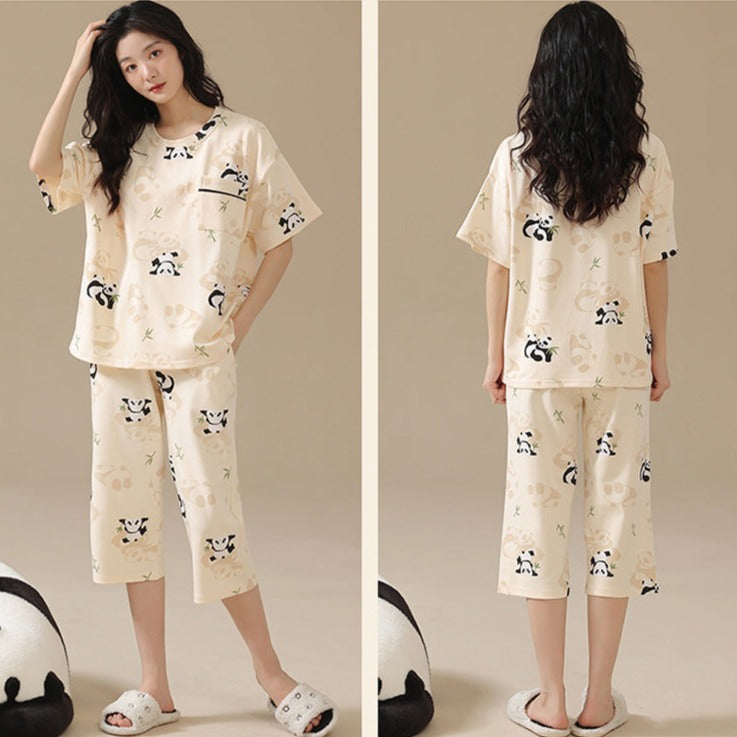 Women Soft Panda Pajamas 2-Piece Set 100% Pure Cotton