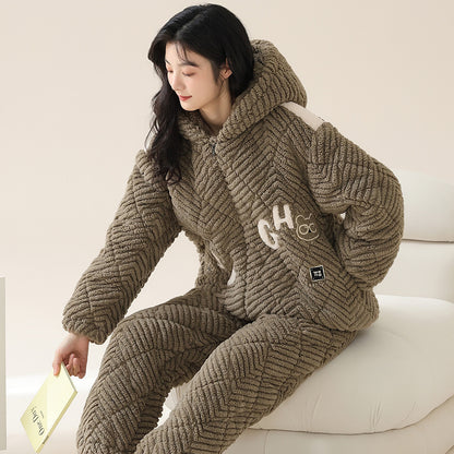 Hoodie Warm Pyjamas Set for Women 100% Flannel