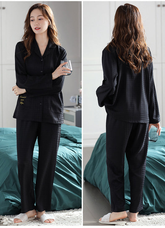 Two-Piece Notch Collar Women's Silk Pyjamas Set