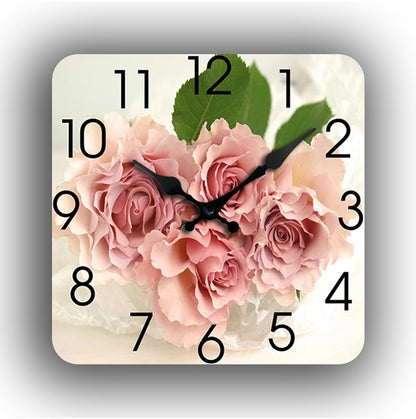 Rose Theme Square Silent Wall Clock 12 Inches