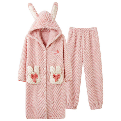 Warm Hoodie Pyjamas Set for Women 100% Flannel